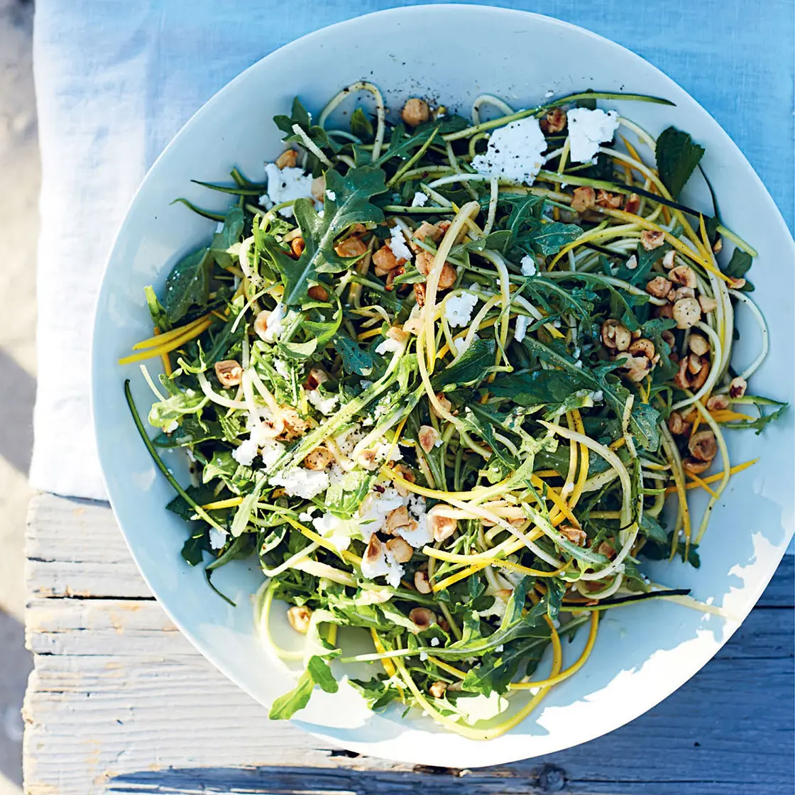 SUMMER SQUASH SALAD WITH ARUGULA AND FETA