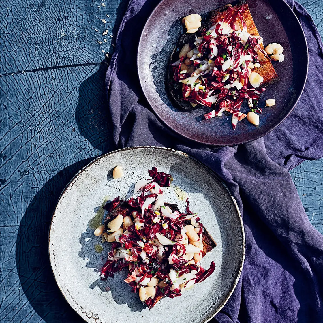 WHITE BEAN TOASTS WITH RADICCHIO AND LEMON-PARSLEY RELISH