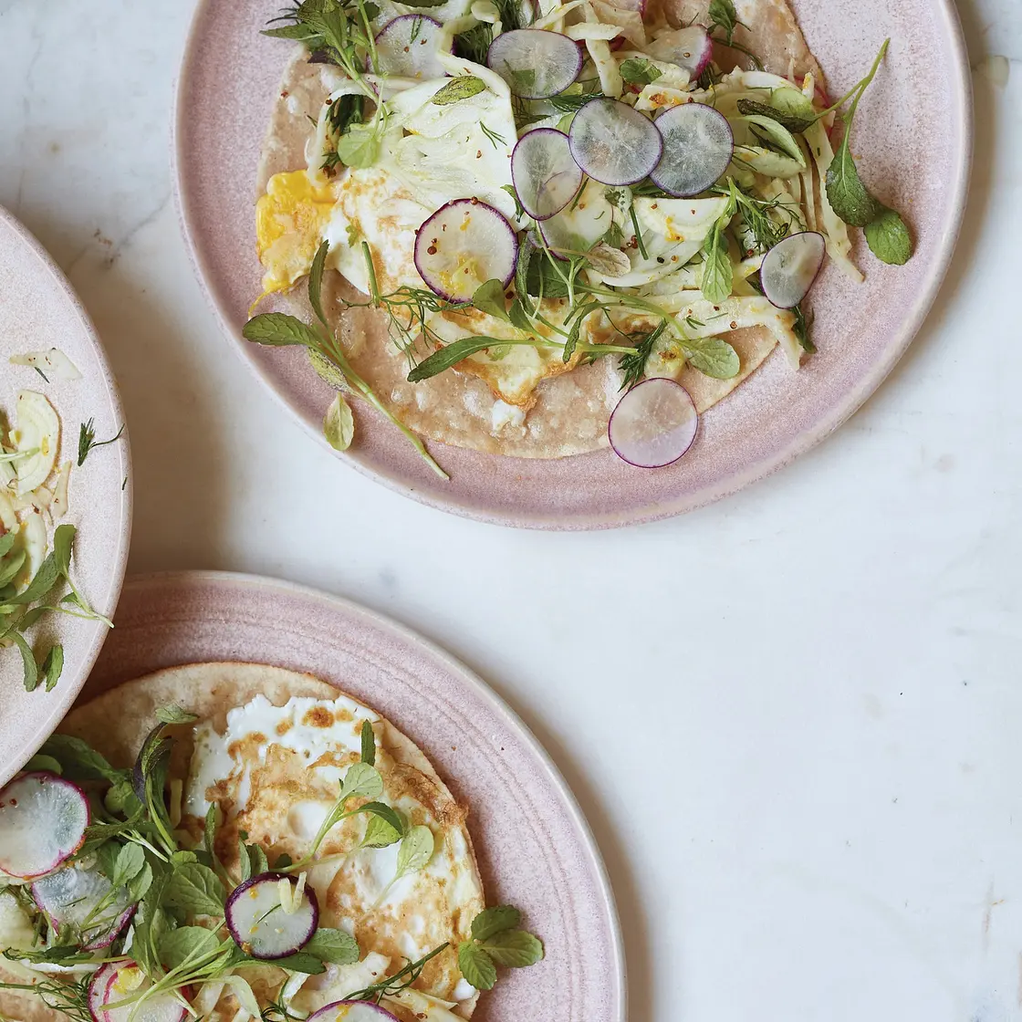 Egg Tostada with Fennel, Radishes, and Yogurt