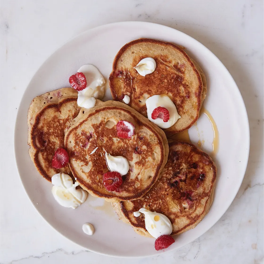 Raspberry Pancakes with Maple Yogurt