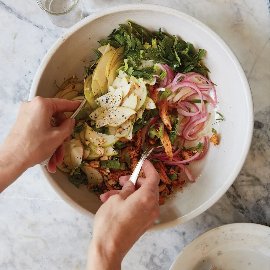 Spicy Chicken Salad with Apple, Celery, and Pickled Vegetables