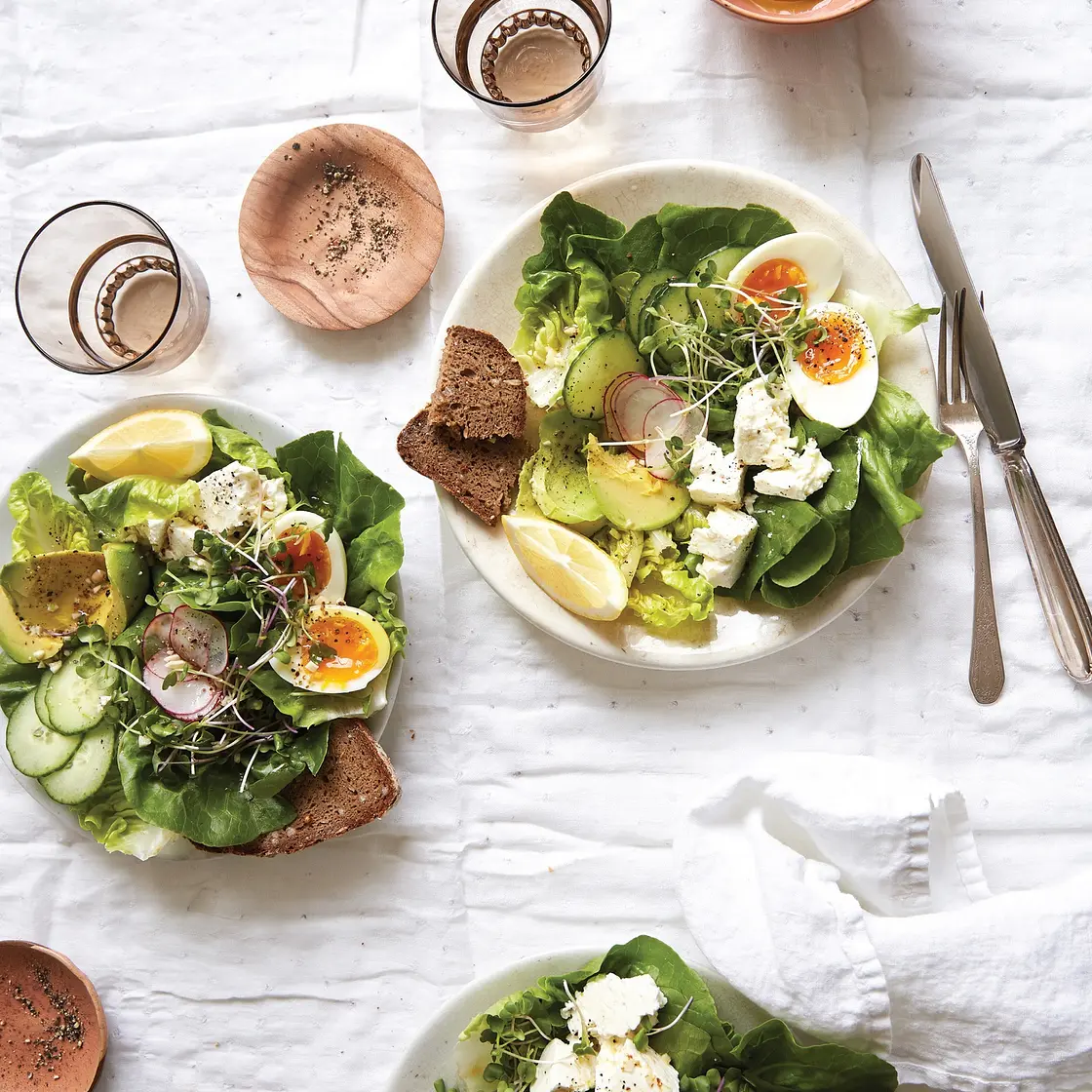 Crunchy Romaine Salad with Soft Eggs and Feta