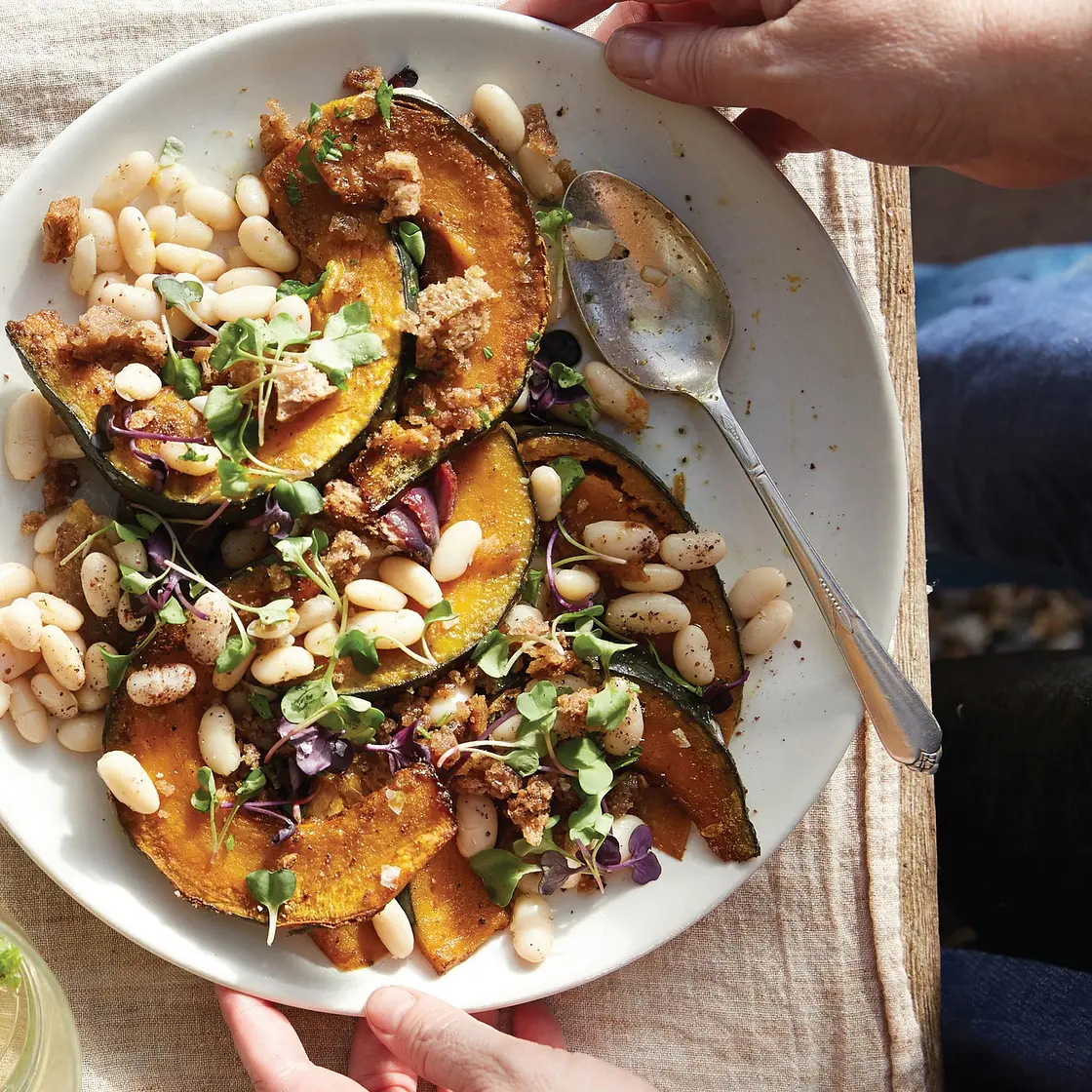 Roasted Squash Salad with White Beans, Bread Crumbs, and Preserved Lemon