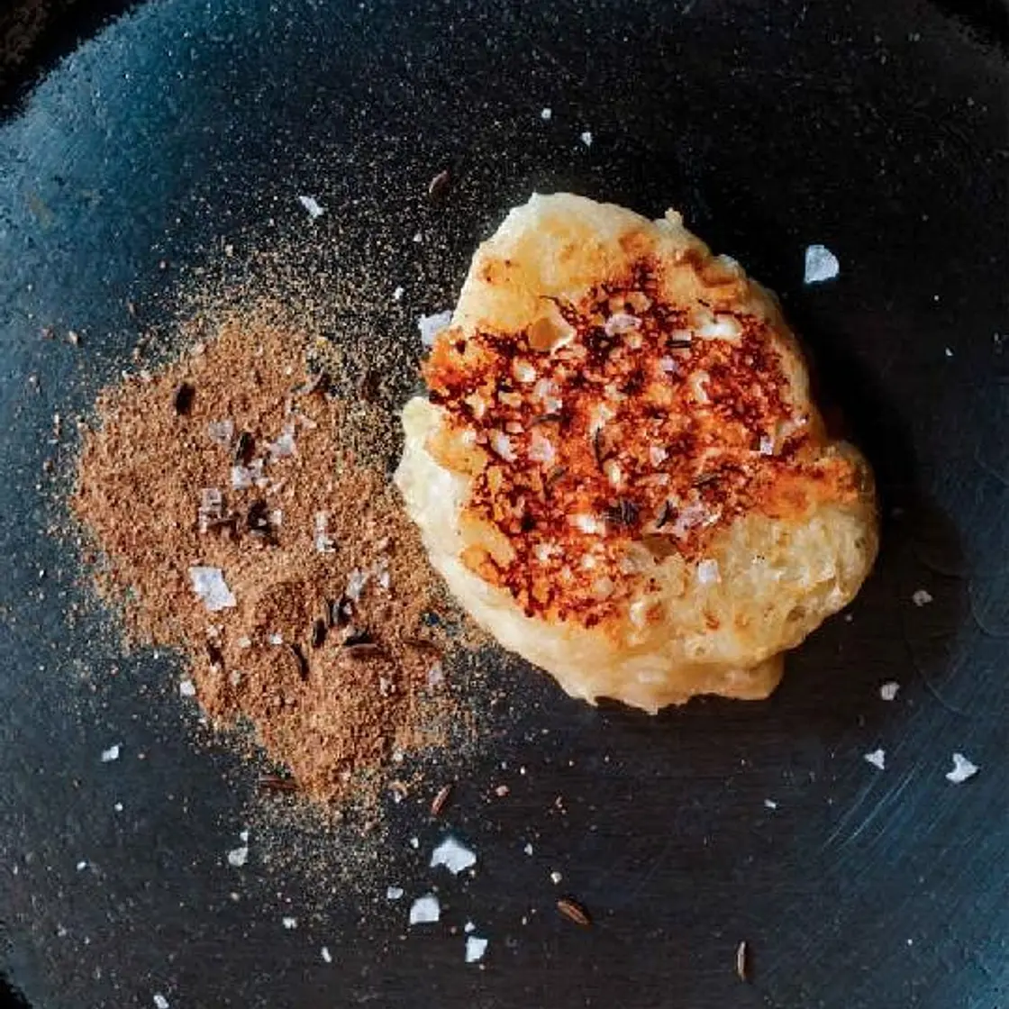 sauerkraut, pecorino, and ricotta pancakes