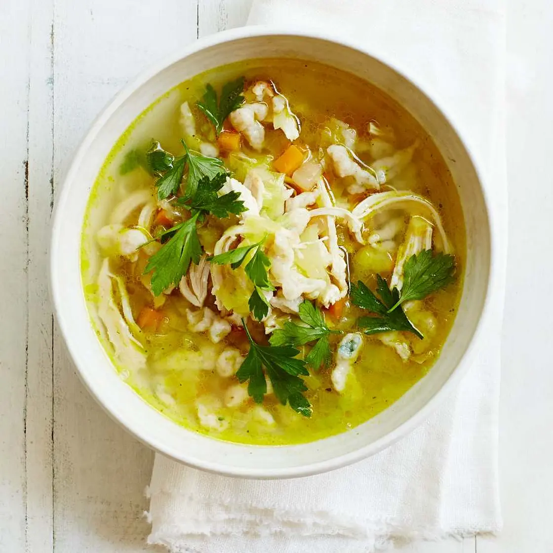 CHICKEN SOUP WITH HERBED SPAETZLE