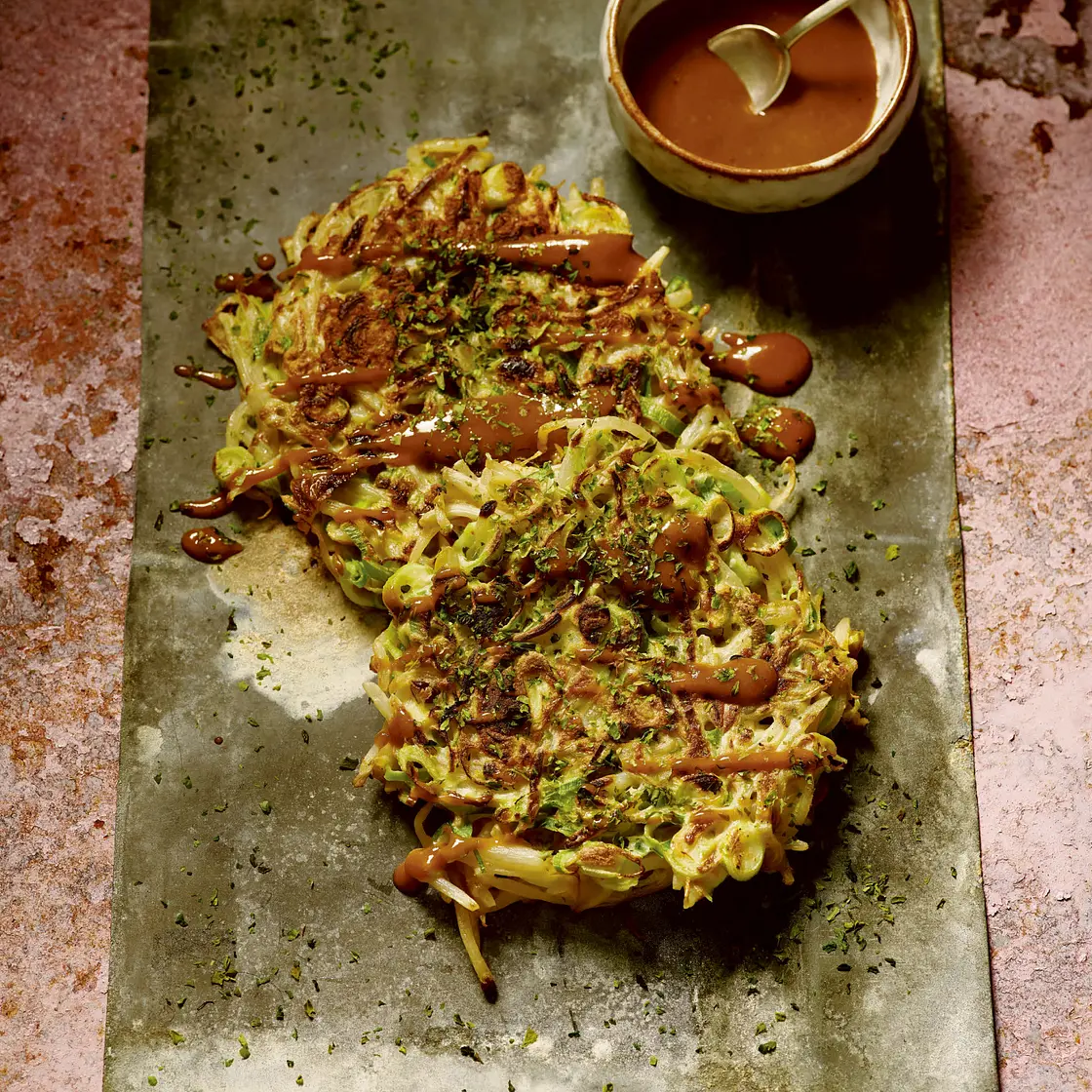 BEANSPROUT PANCAKE with miso-wasabi mayo