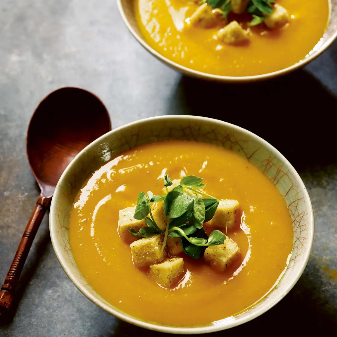 KABOCHA SQUASH SOUP with tofu croutons