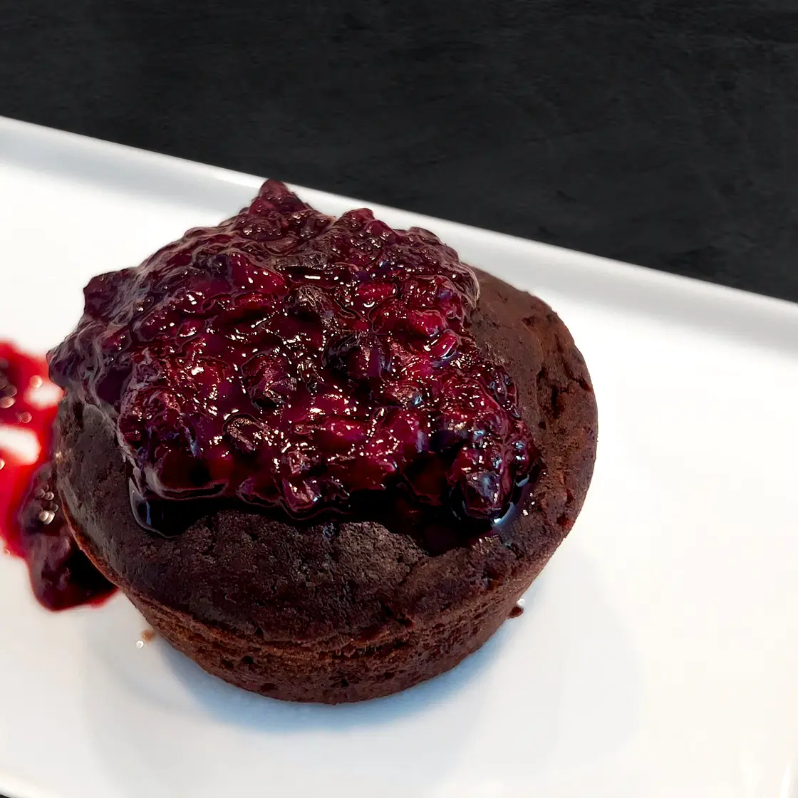 Favorite Mini Fudgy Chocolate Cake with Fresh Blackberry Compote