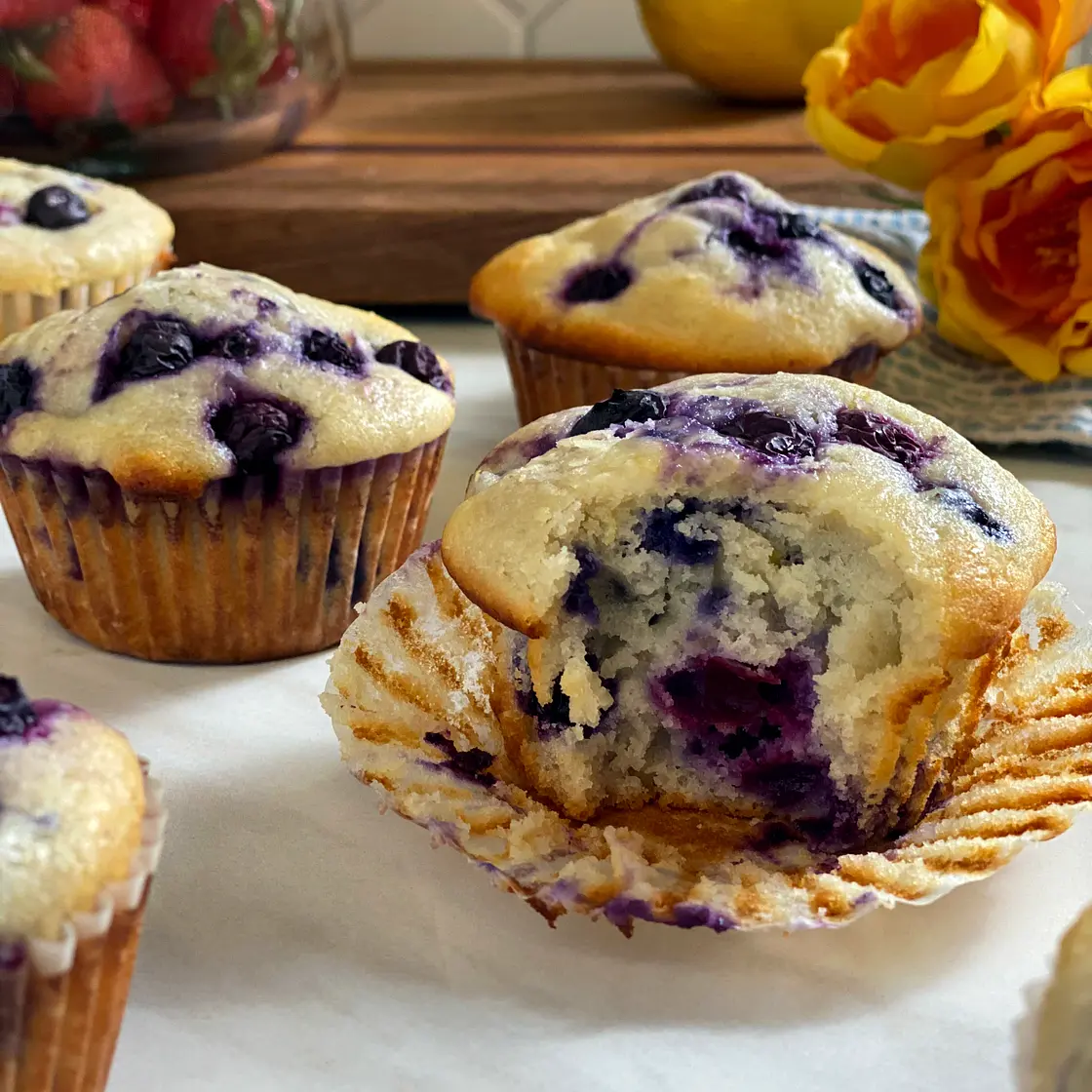 Blueberry Muffins w/ Sour Cream