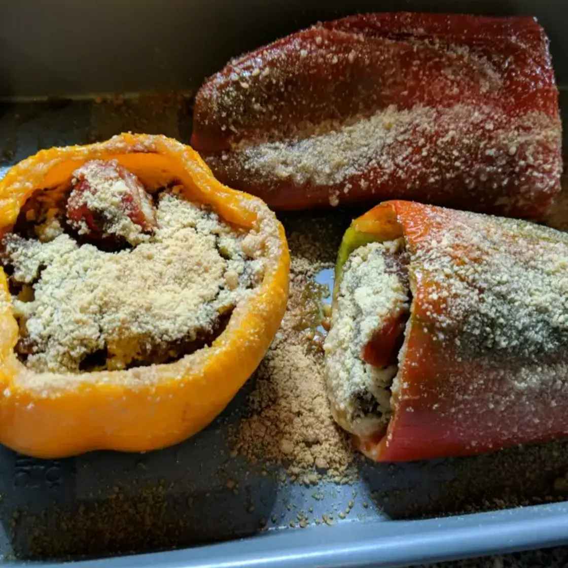 Spinach Soy Ground Meat Stuffed Peppers