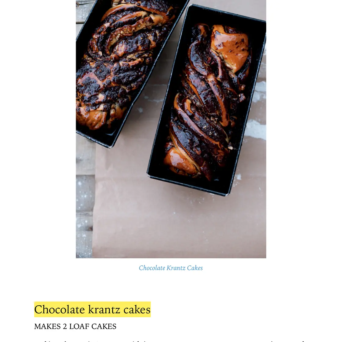 Chocolate krantz cakes