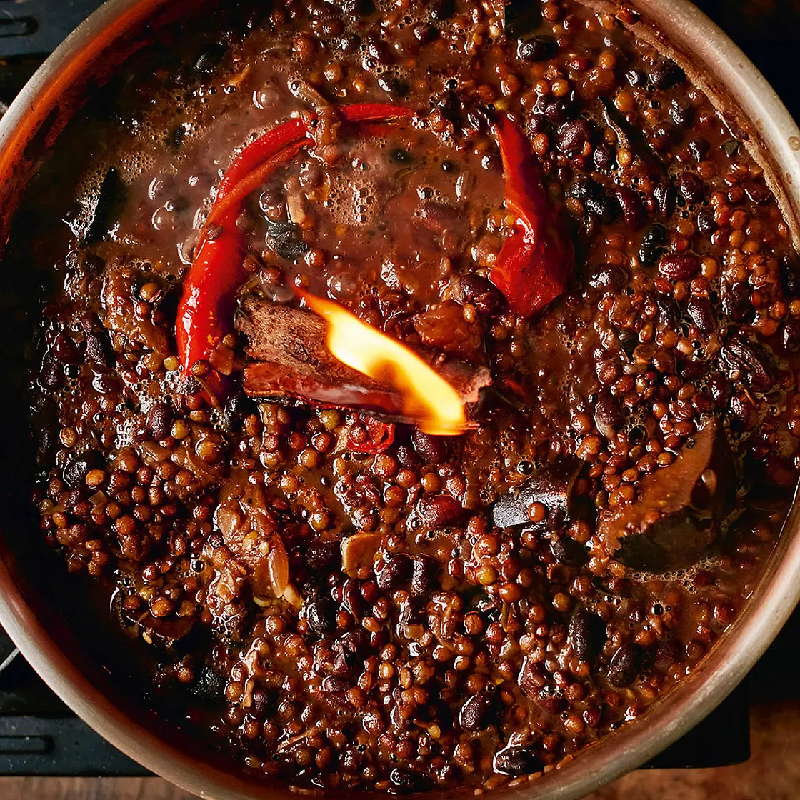 SMOKY EGGPLANT DAAL LENTILS, BLACK BEANS, SAVORY SPICE & ROSEMARY