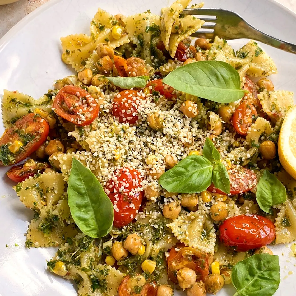 Corn, Chickpea and Tomato Farfalle