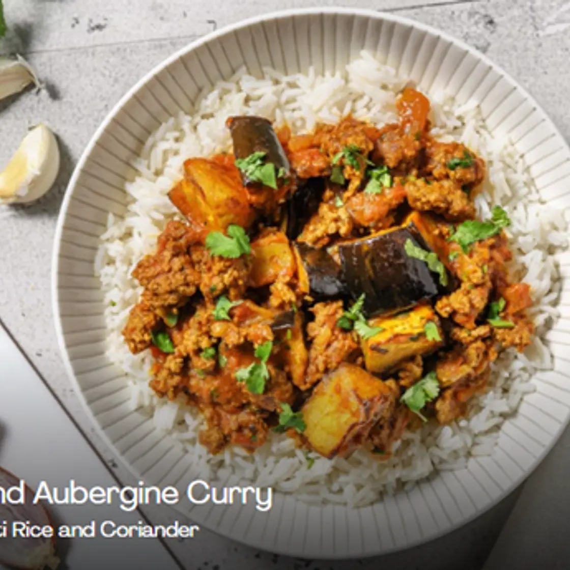 Lamb and Aubergine Curry with Basmati Rice and Coriander