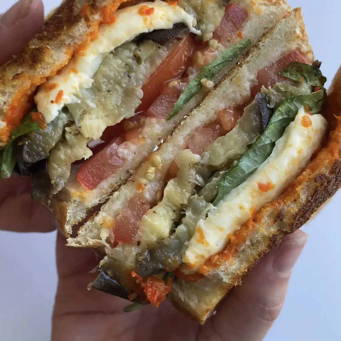 Caprese Grilled Cheese with Roasted Eggplant