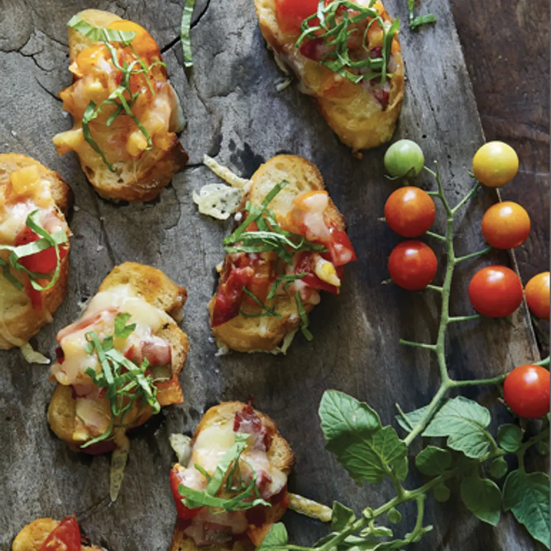 Baked Bruschetta with Tomato, Basil, and Fontina
