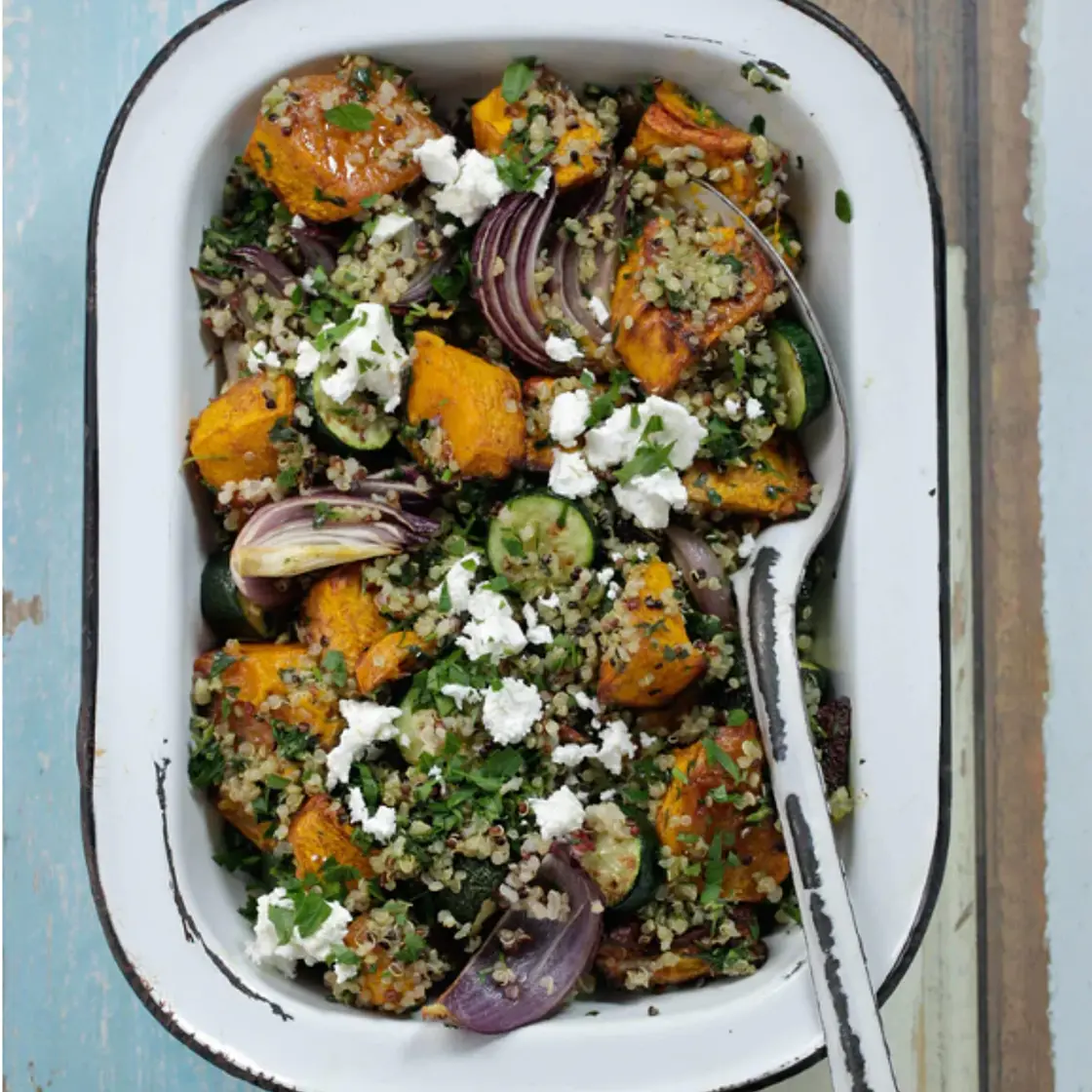 Quinoa With Roasted Pumpkin, Zucchini and Basil Pesto