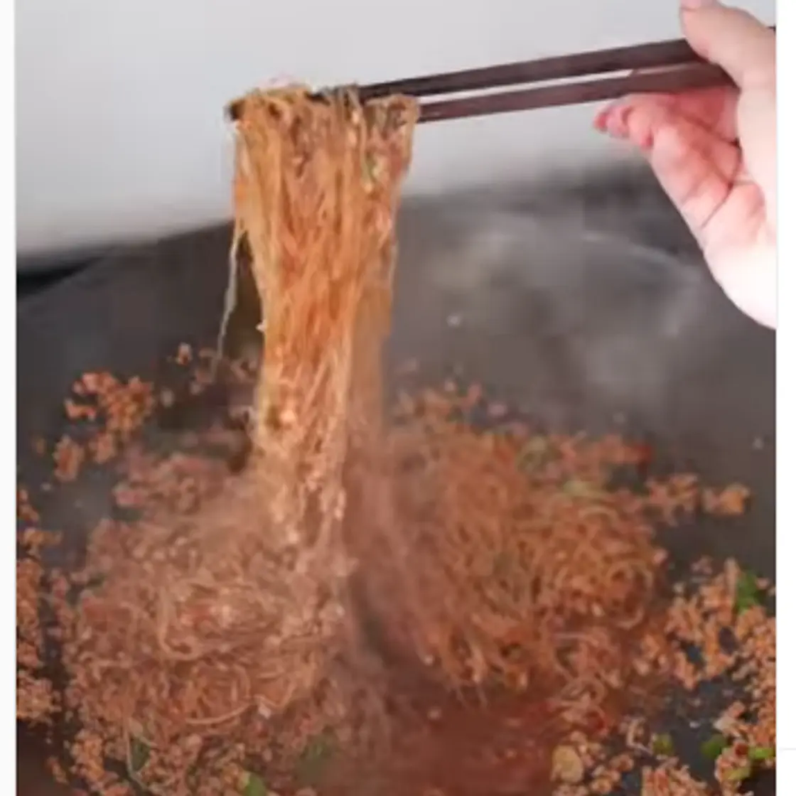 savory Vegan minced meat, glass noodles, + scallions
