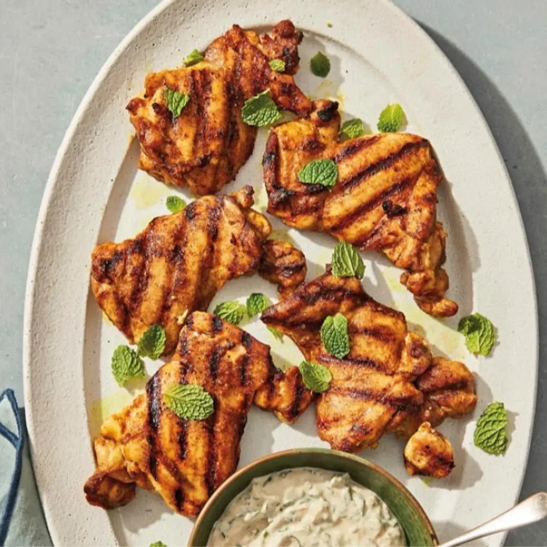 Grilled Moroccan Chicken with Cumin-Garlic Yogurt Sauce