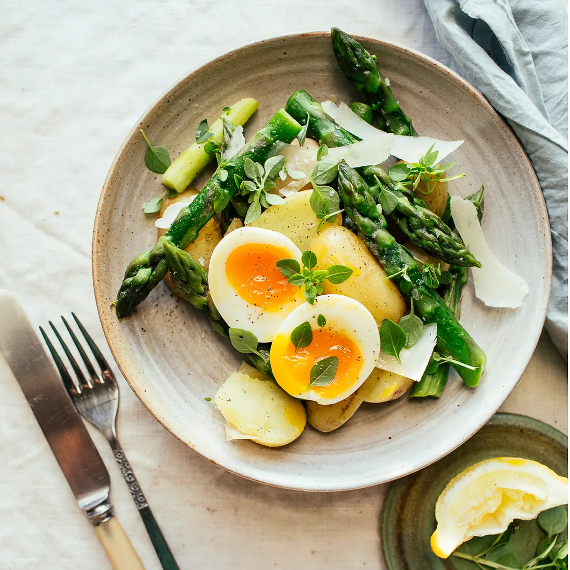 New Potatoes with Asparagus, Lemon and Soft-Boiled Eggs