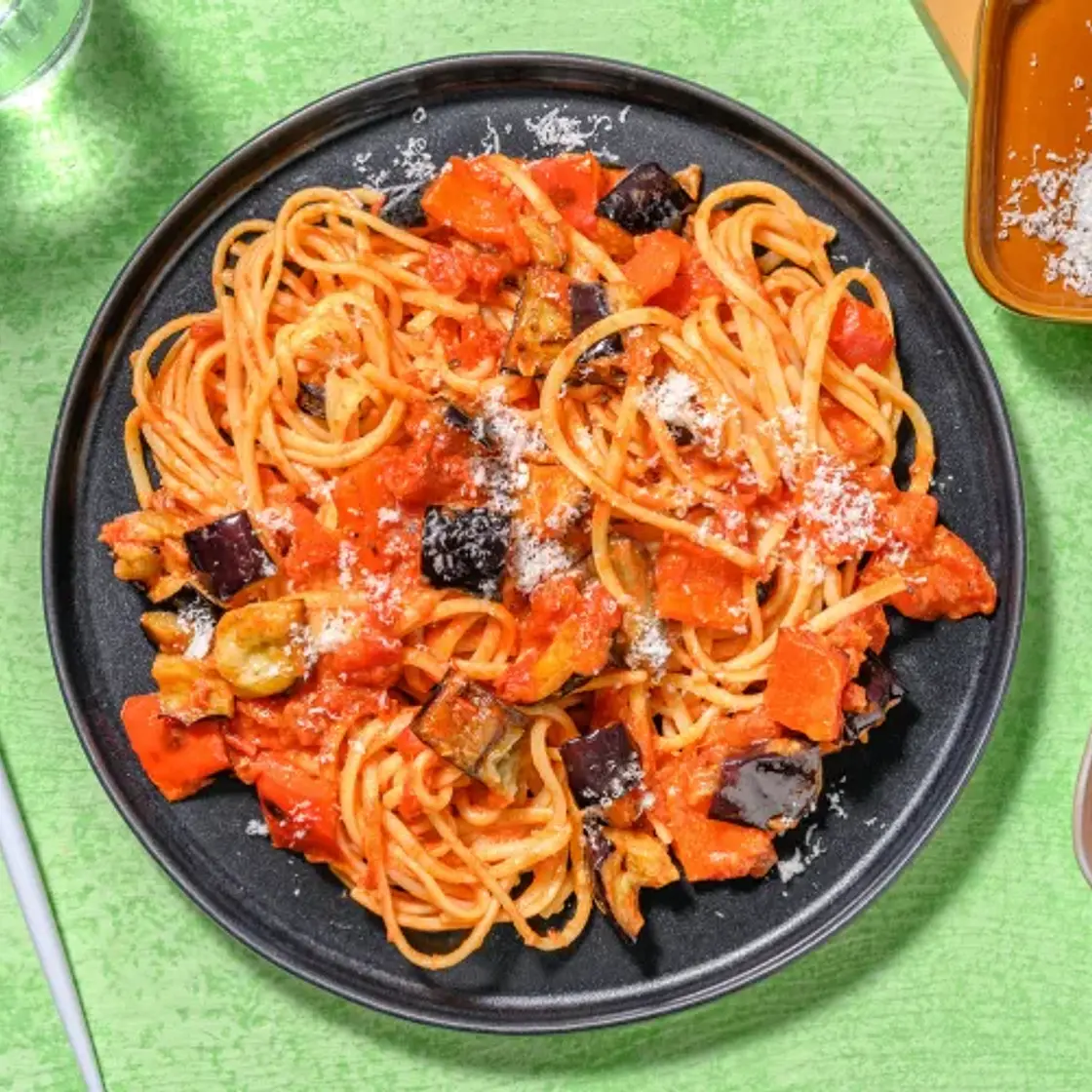 Roasted Pepper and Aubergine Linguine