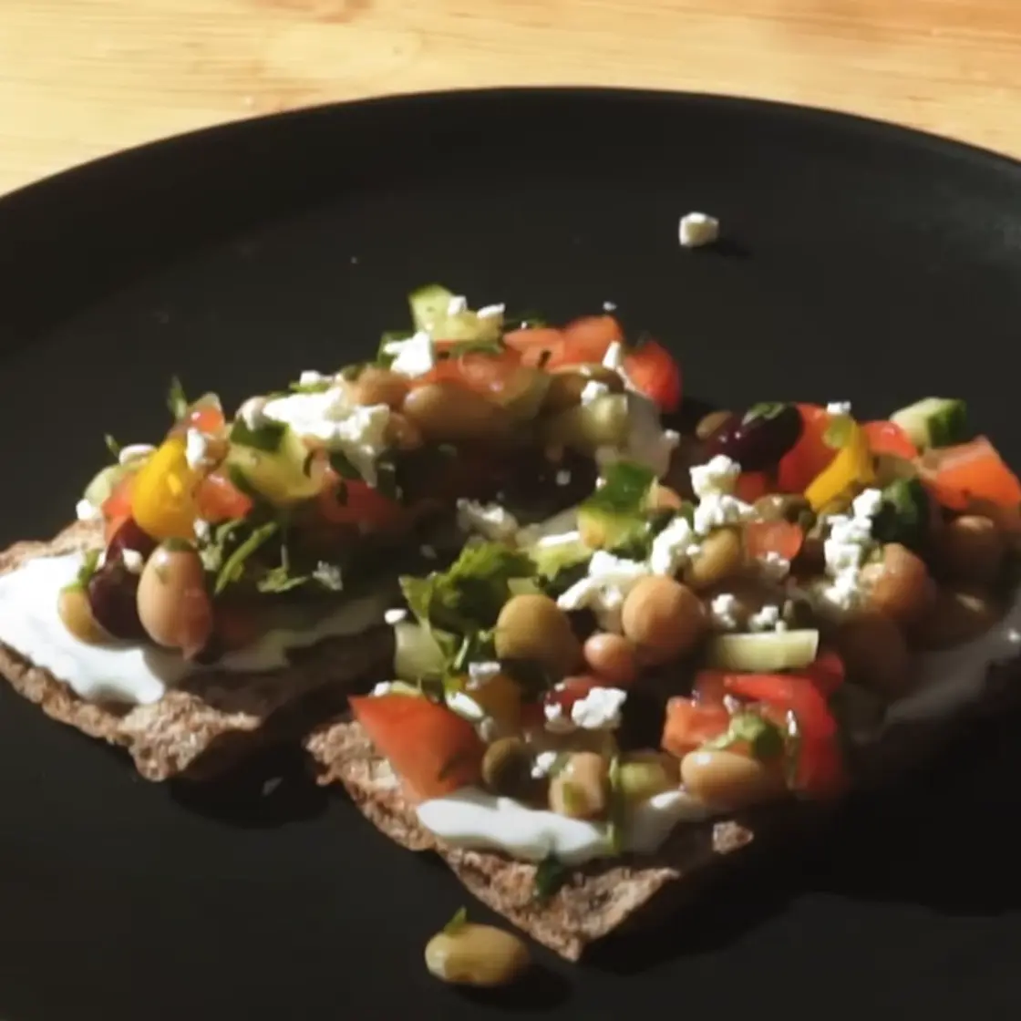 Bean salad cracker snack