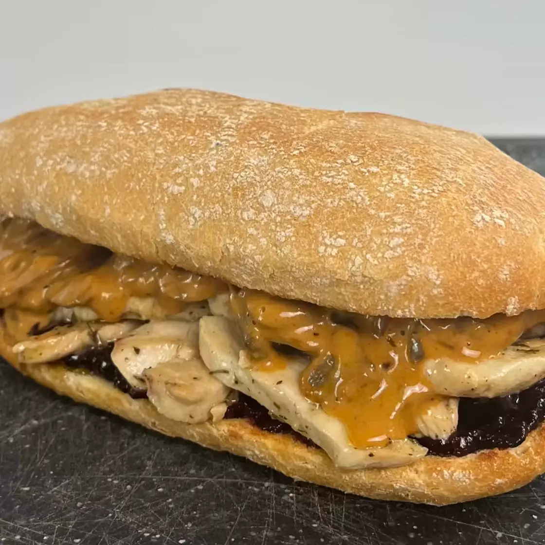 Süß salziges Champignon Hähnchen Sandwich