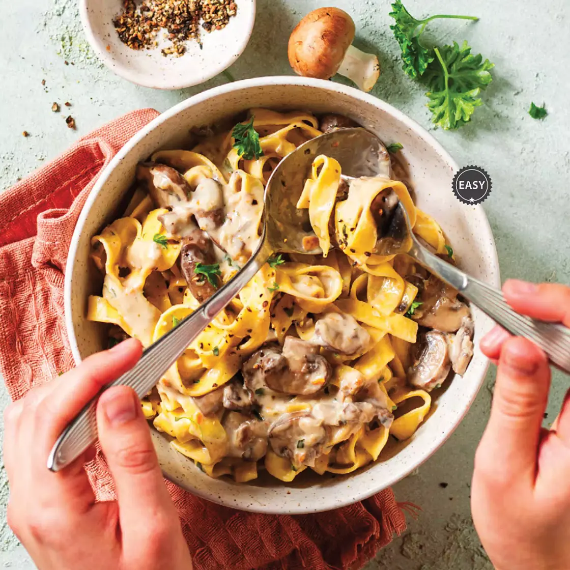 Bandnudeln mit Champignon Rahmsoße (Thermomix)