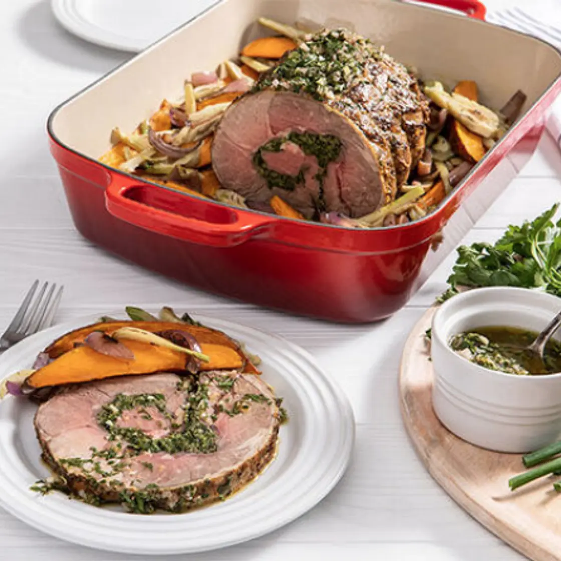 Herb-Stuffed Leg of Lamb with Mint Gremolata