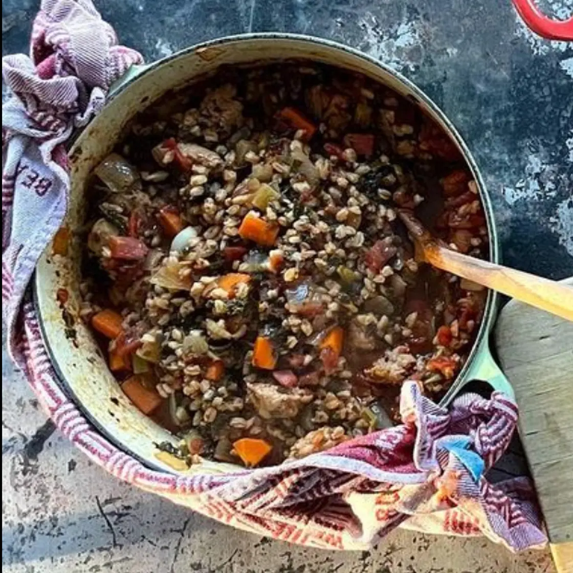 Italian Sausage, Farro + Tomato Stew