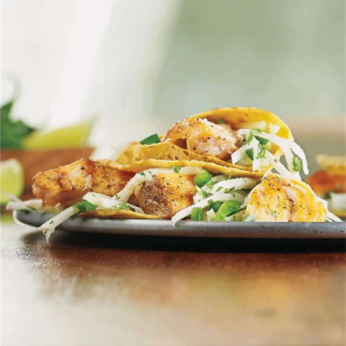 Salmon Tacos with Apple Jicama Slaw