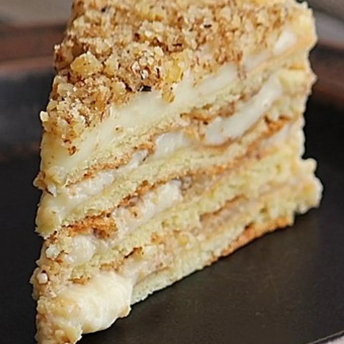 Layered Egg Custard Cake with Walnuts