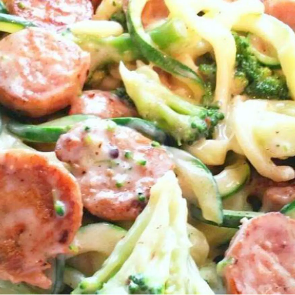 Sausage Alfredo with Broccoli & Zucchini Noodles