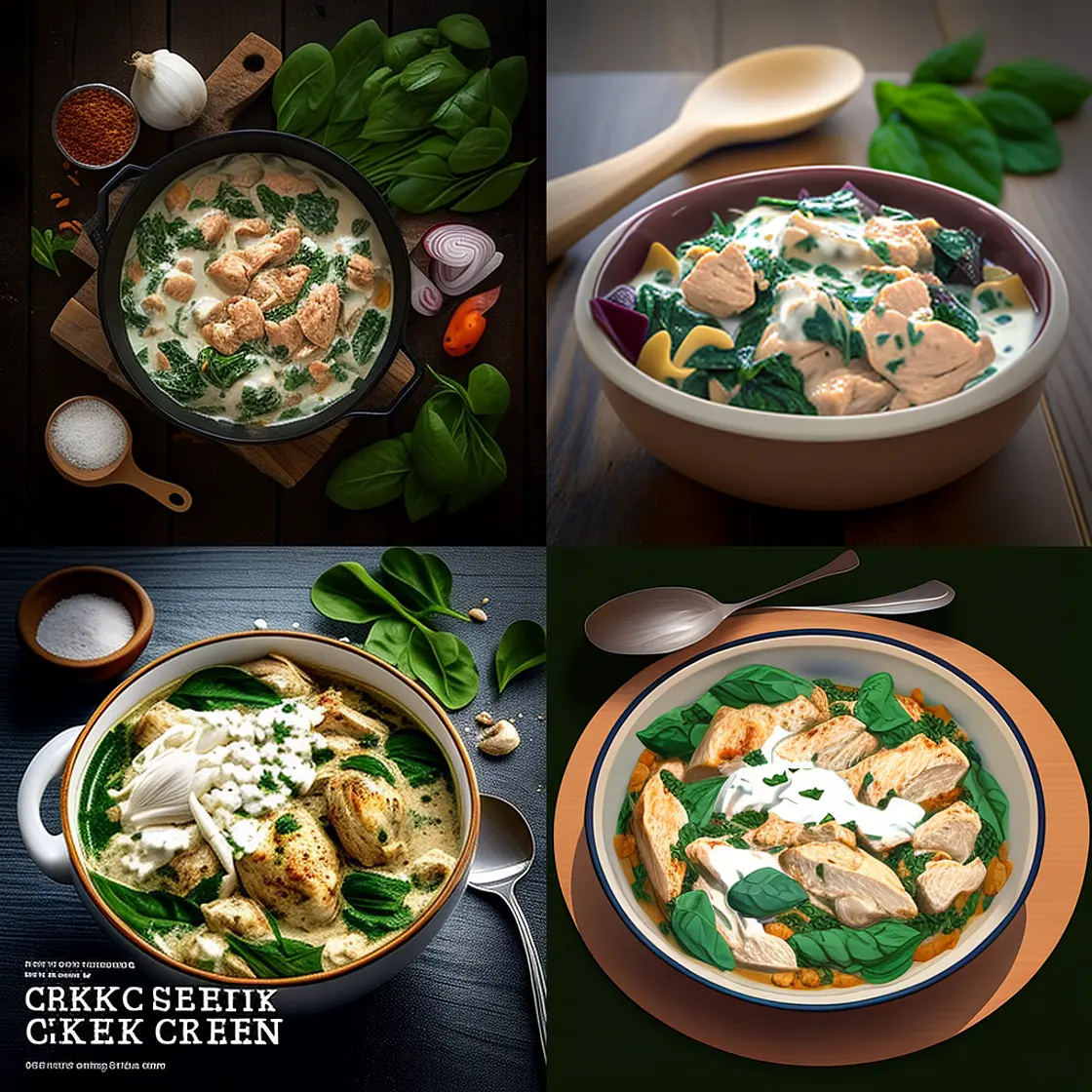 Recipe for chicken stew with chicken, spinach, onion, and Greek yogurt