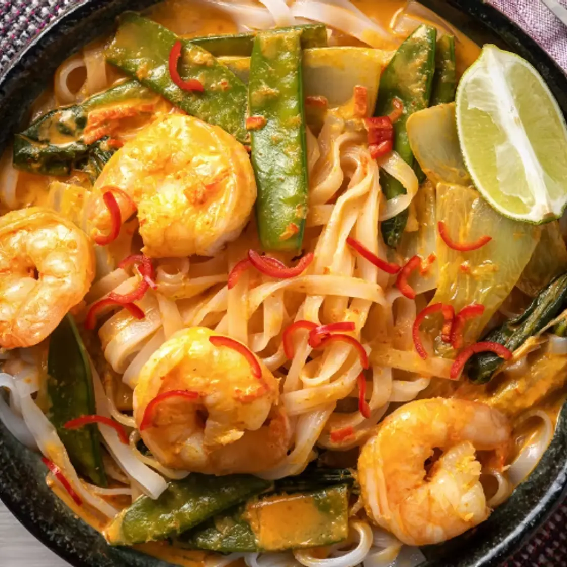 Coconut Prawn Noodle Soup with Lime and Red Chilli