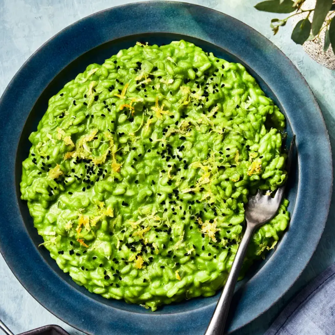 Risotto with Parsley Puree and Caramelized Garlic