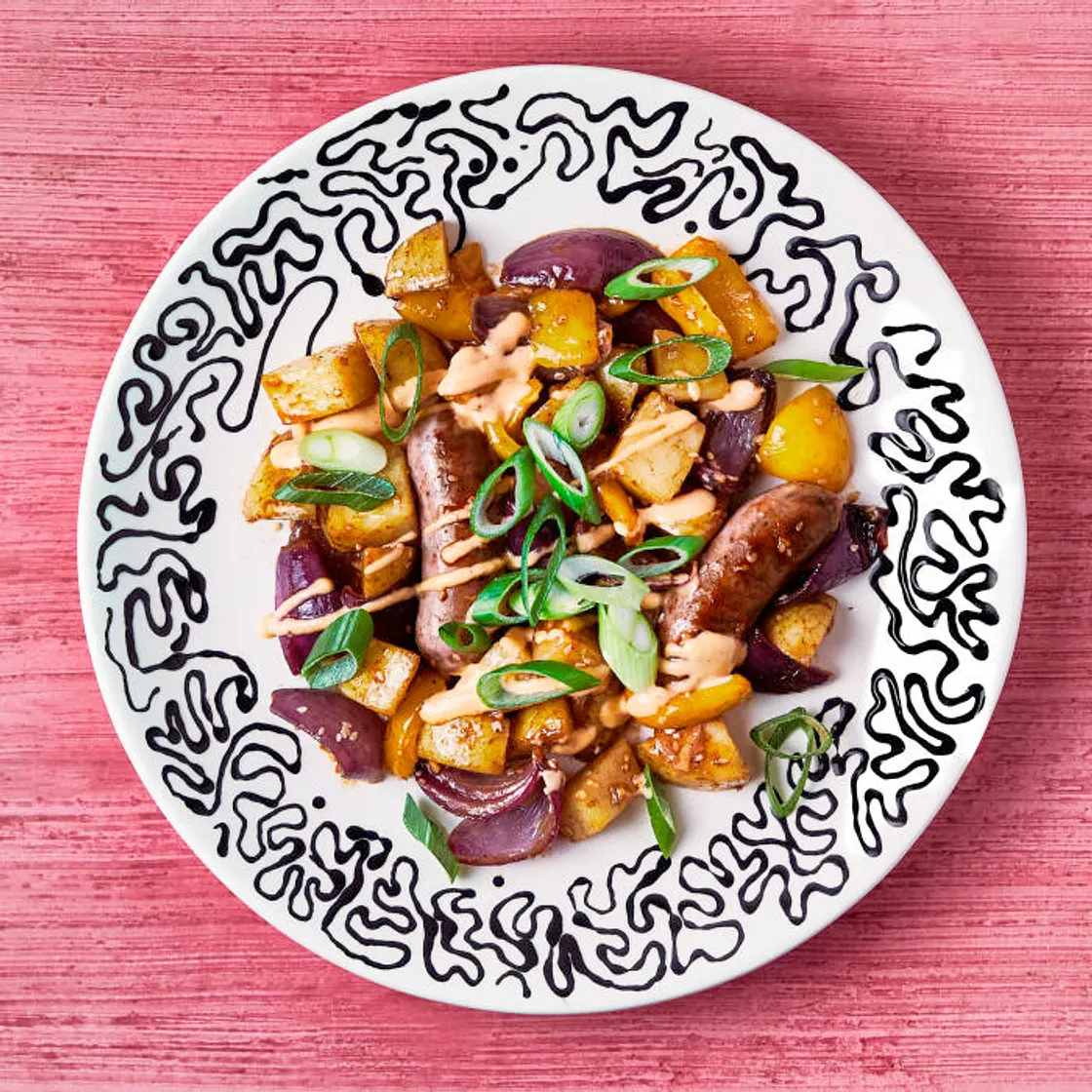 Sticky Hoisin Sausage Traybake