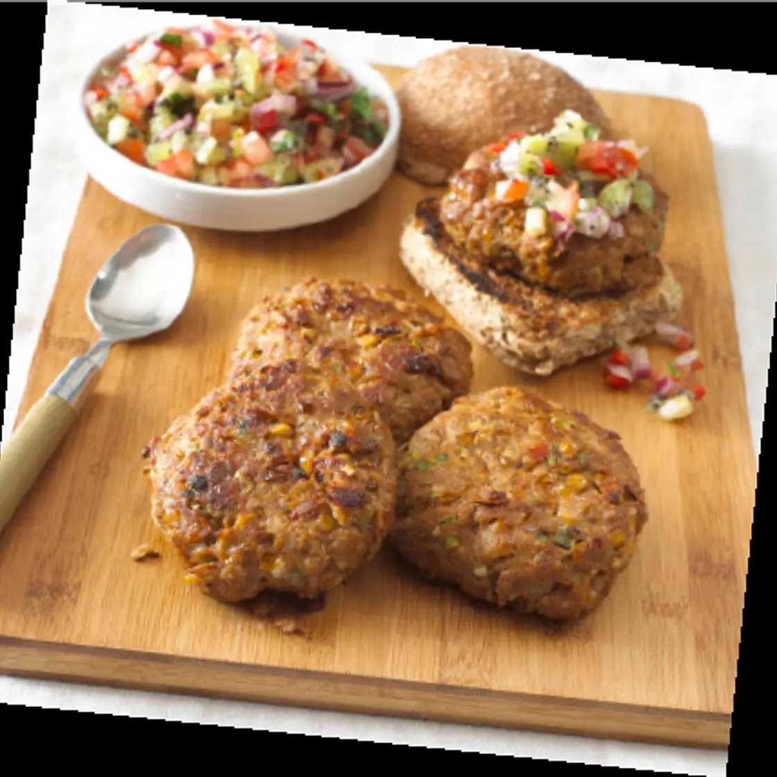 Lamb Lentil Burgers with Kiwi and Chilli Salsa