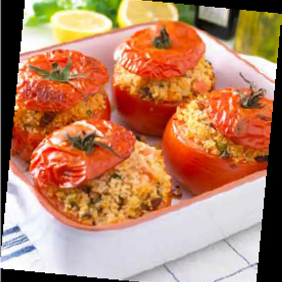 Stuffed Tomatoes with Couscous, Dried Fruit and Chickpeas