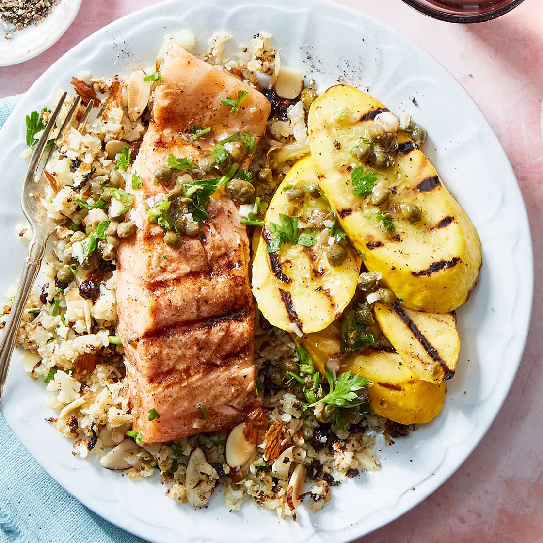 Grilled Salmon & Charred Squash with Venetian-Style Quinoa