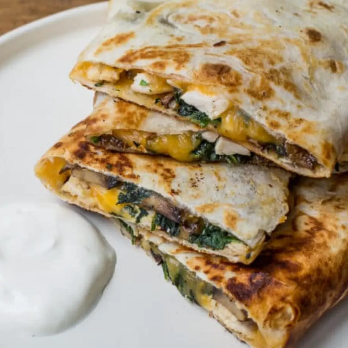 Spinach, Mushroom, and Chicken Quesadillas