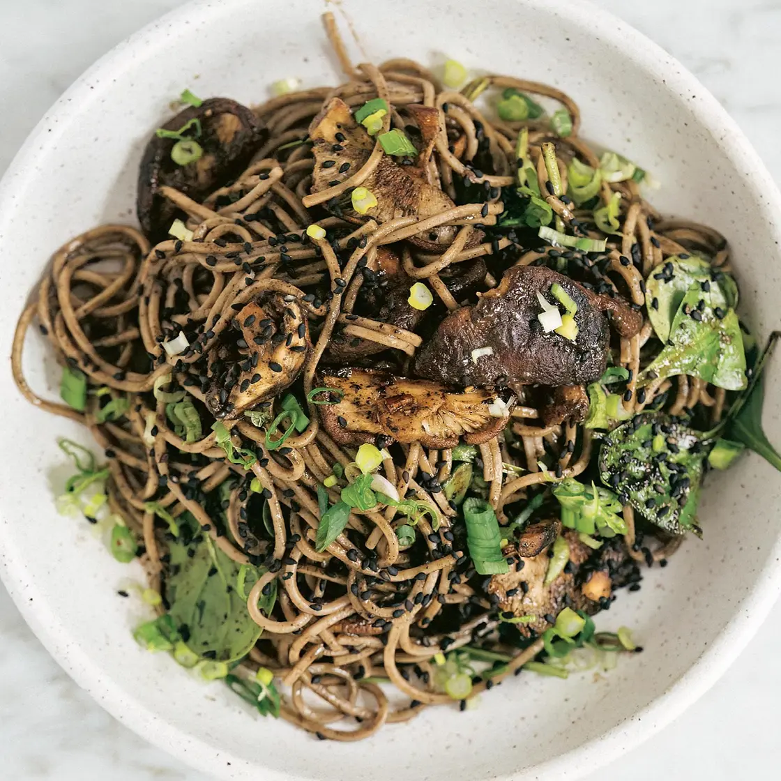 Black Sesame Mushrooms with Soba Noodles