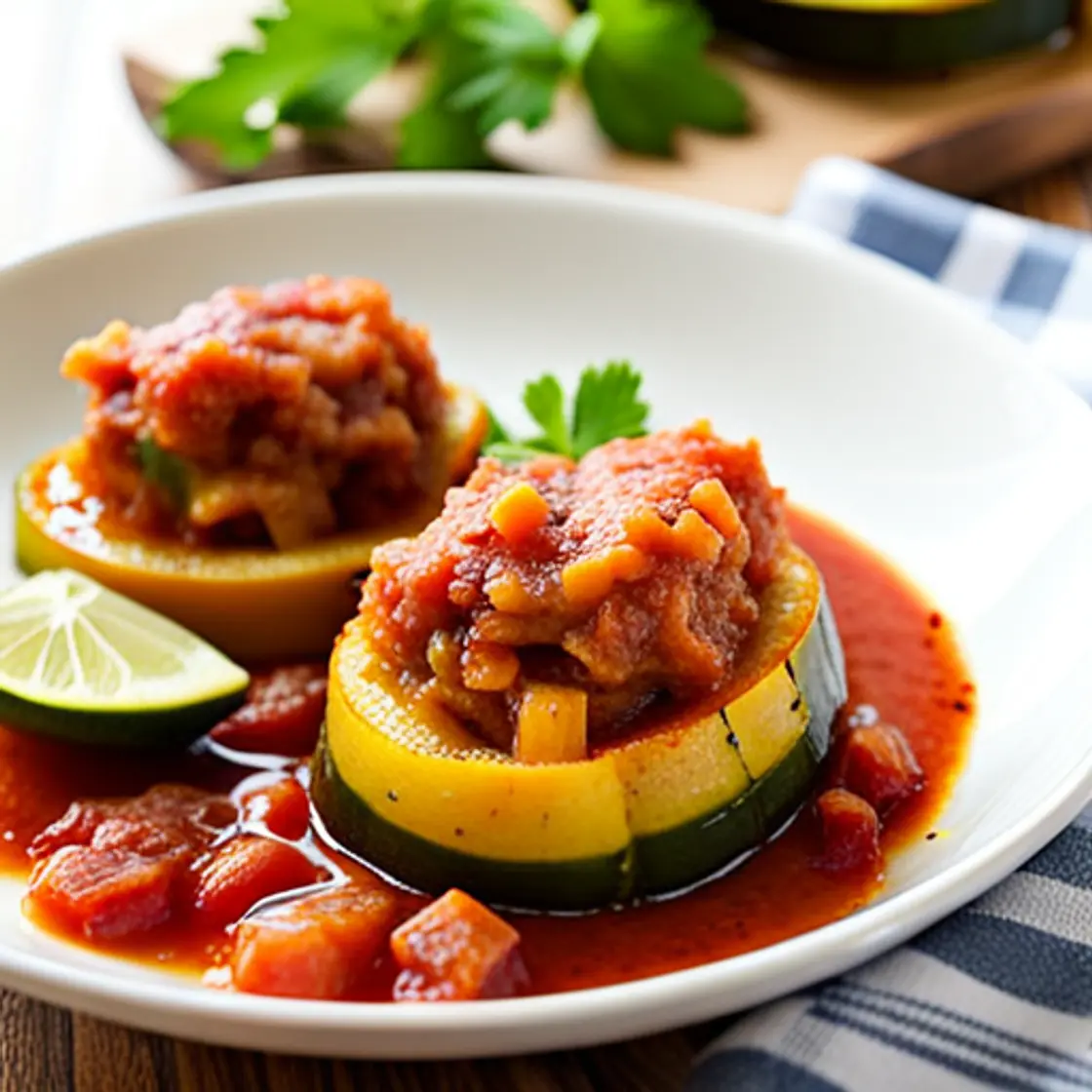 Stuffed Zucchini Braised in Tomato Sauce