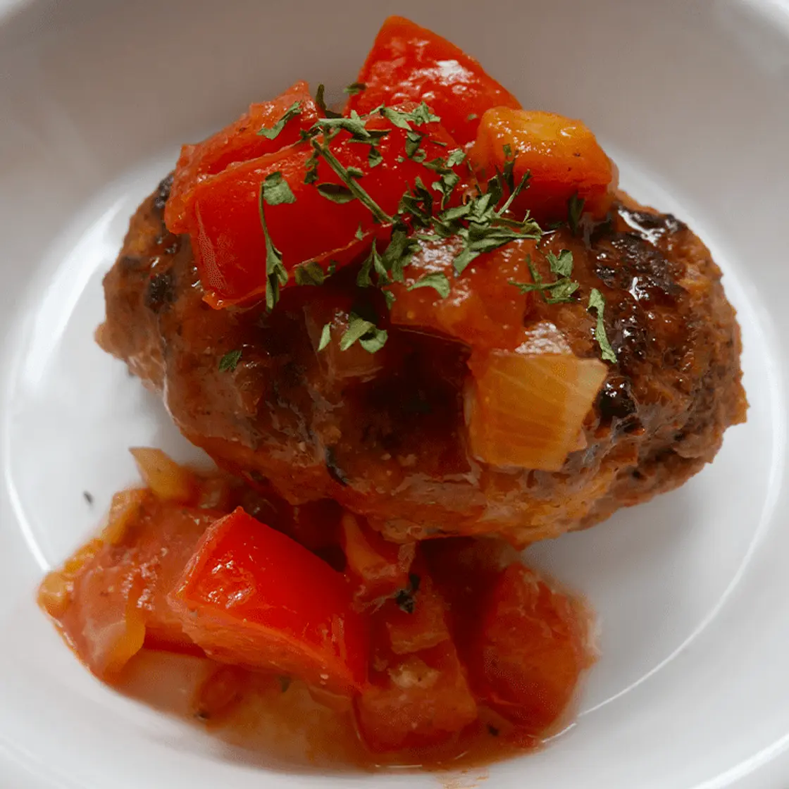 Tomato and Miso Stewed Hambagu    340 g ground beef & ground pork mix The good beef/pork ratio for Hambagu is 2:1 (beef 227g / p