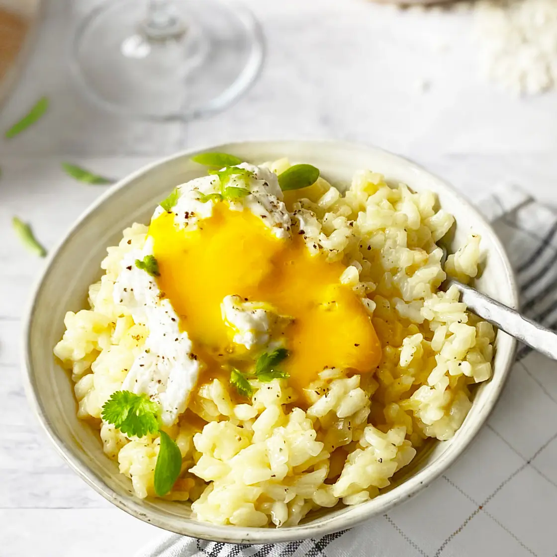 Risotto au céleri-rave et oeufs pochés