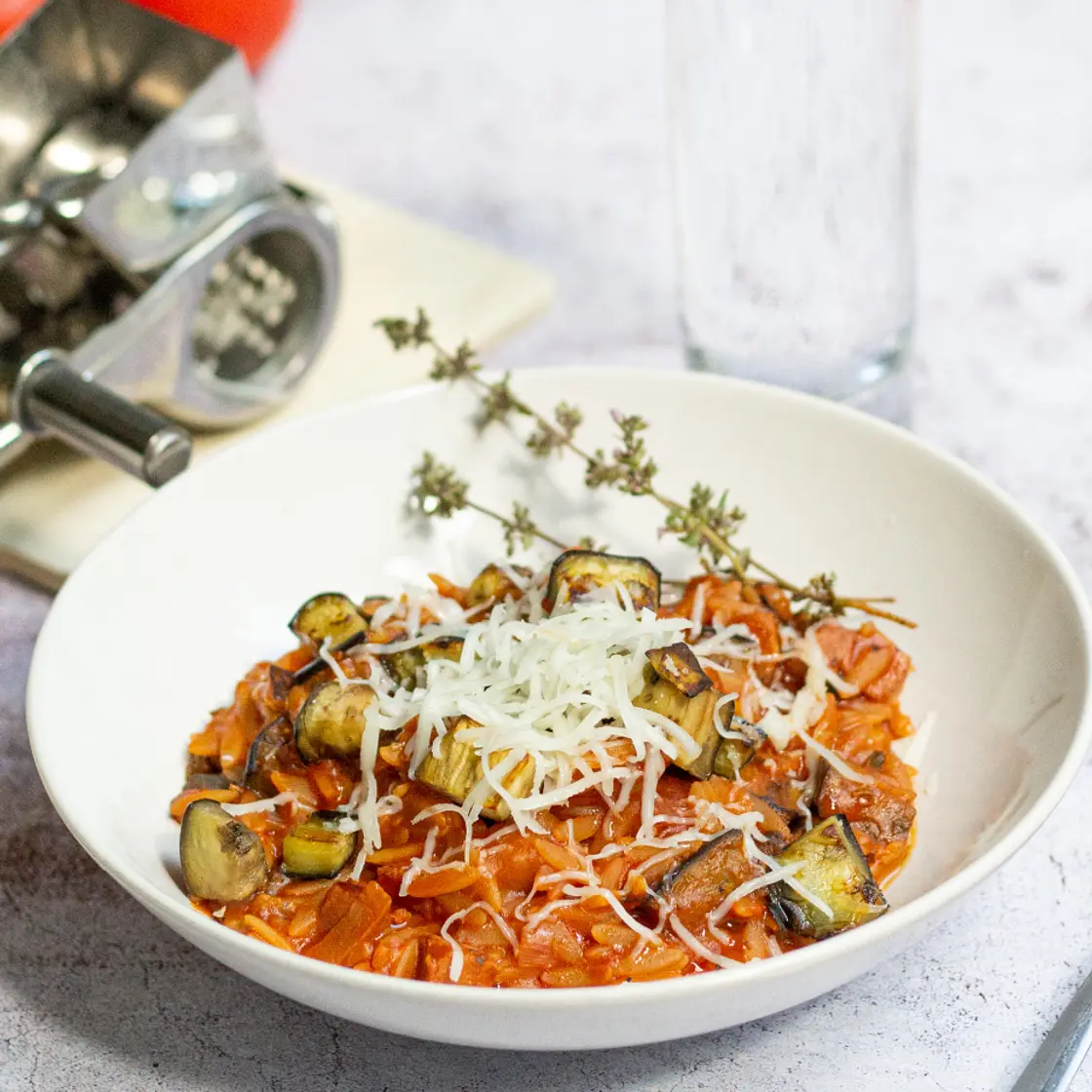 Risoni chorizo et aubergine