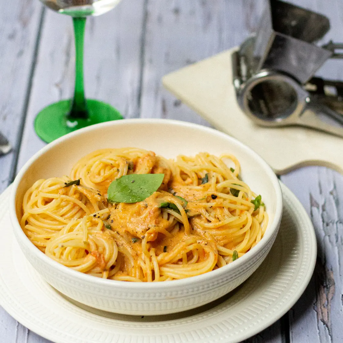 Spaghetti à la crème de tomates cerises au bleu