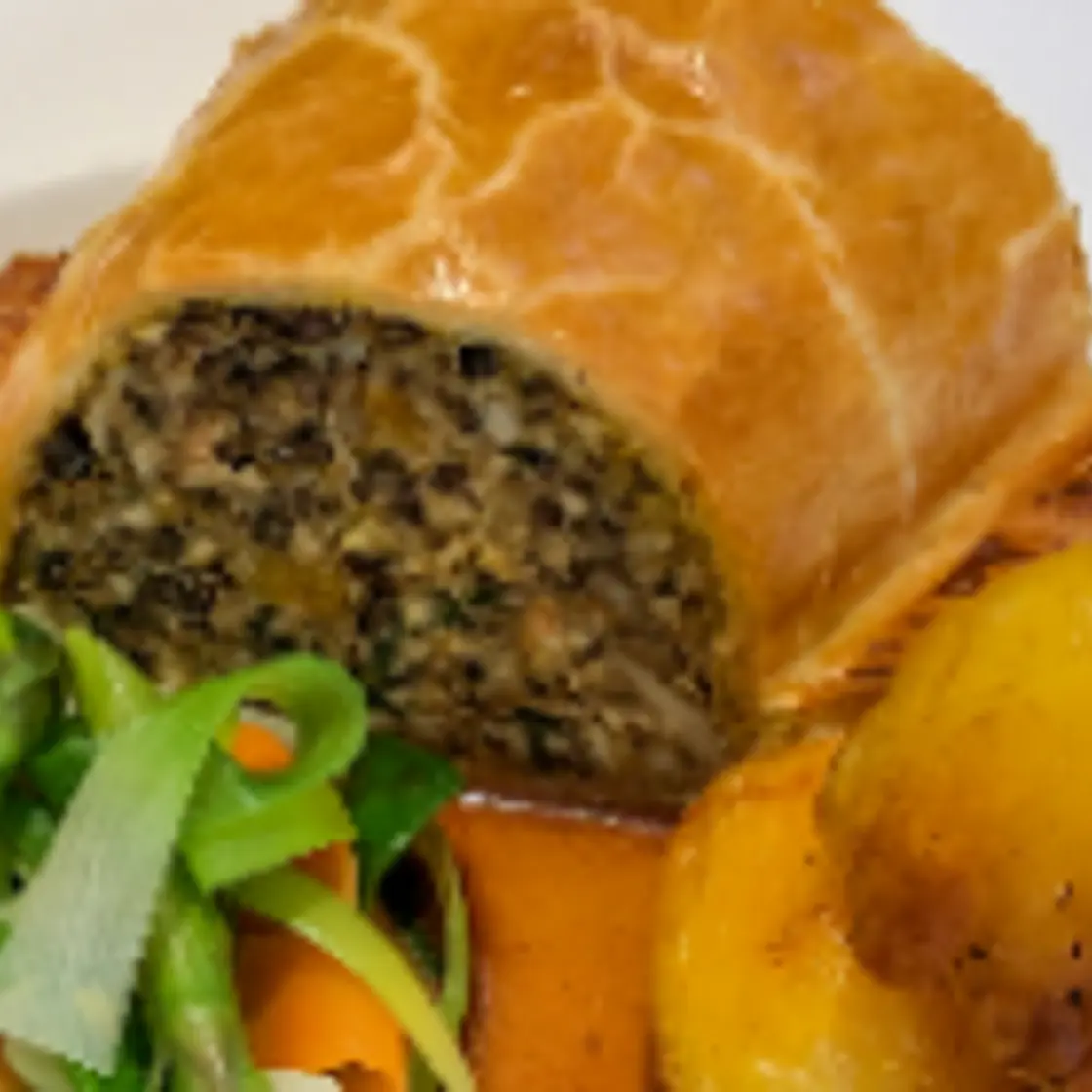 Butternut squash, wild mushroom and lentil wellington