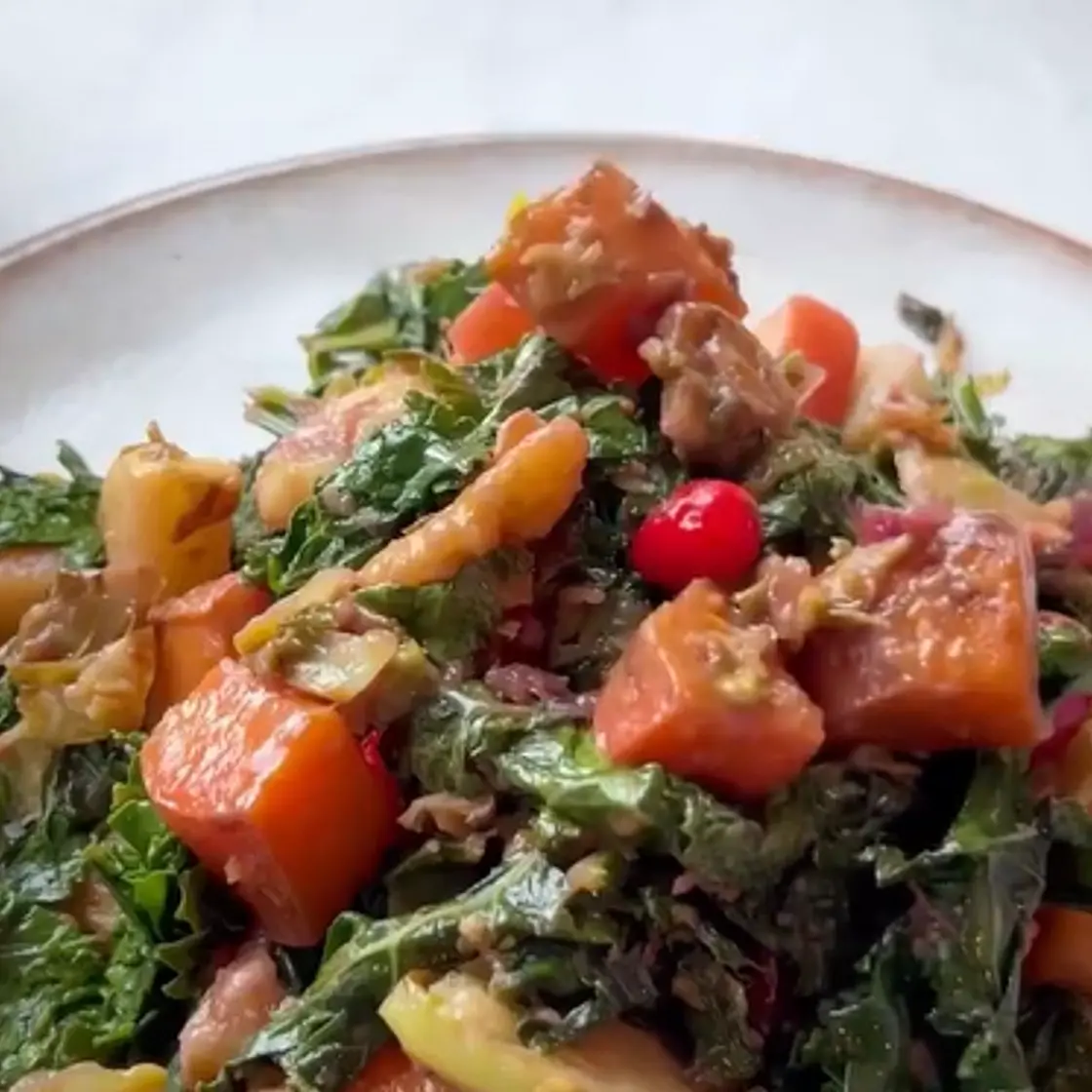 Sauteed Kale Salad with Cranberry Maple Vinagrette