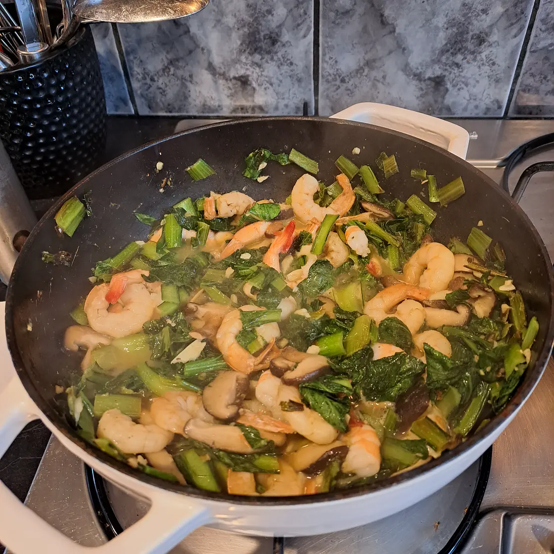 Garlic shrimp with shiitake and bok choy